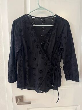 Madewell Wrap-Style Eyelet Blouse - Black
